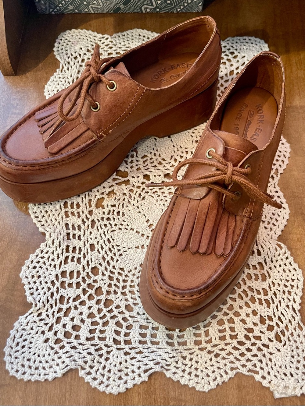 Kork-Ease Tan Leather Fringe Platform Oxfords - Picture 2 of 11